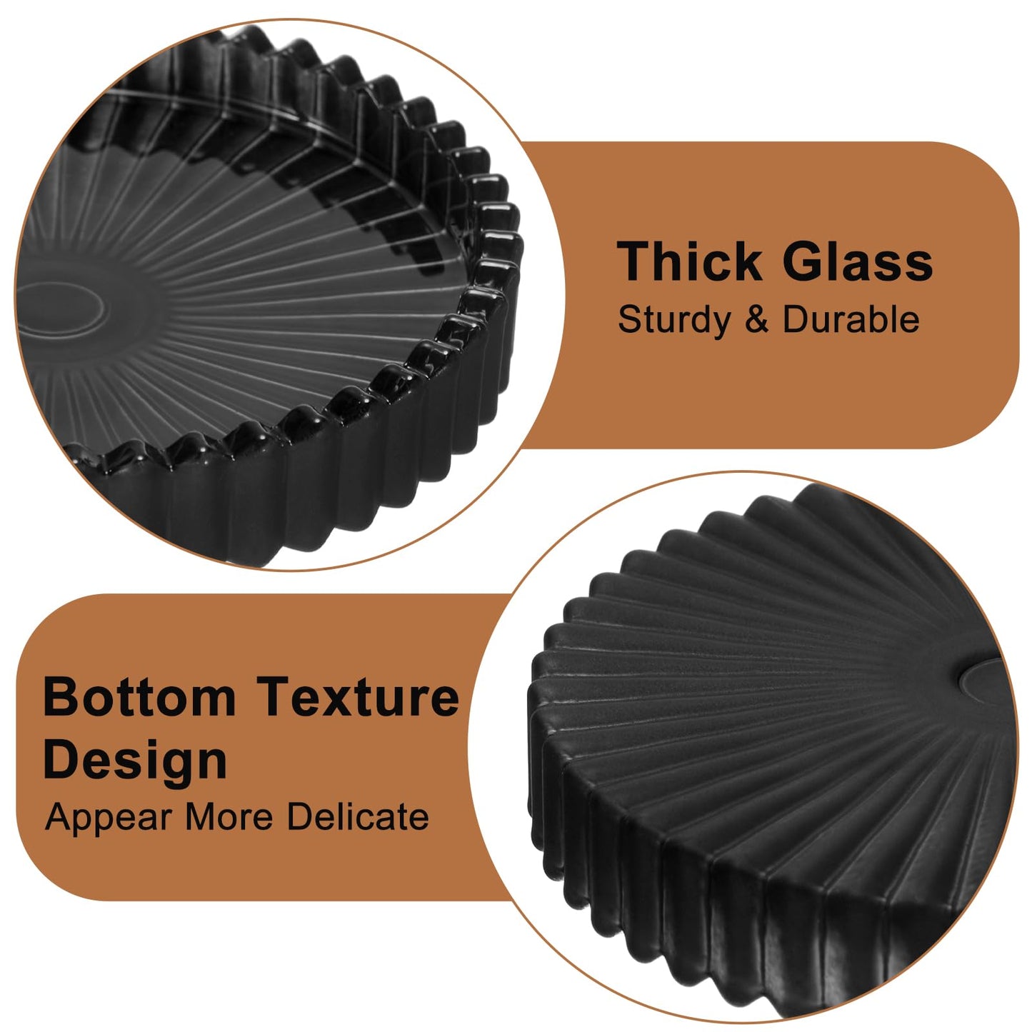 OGANAZI Glass Black Coaster Set of 5- Coasters for Glass Table Black Coasters Modern Round Cup Mats Coffee Table Decor for Kitchen, Bar, Dining Room, Living Room, Office
