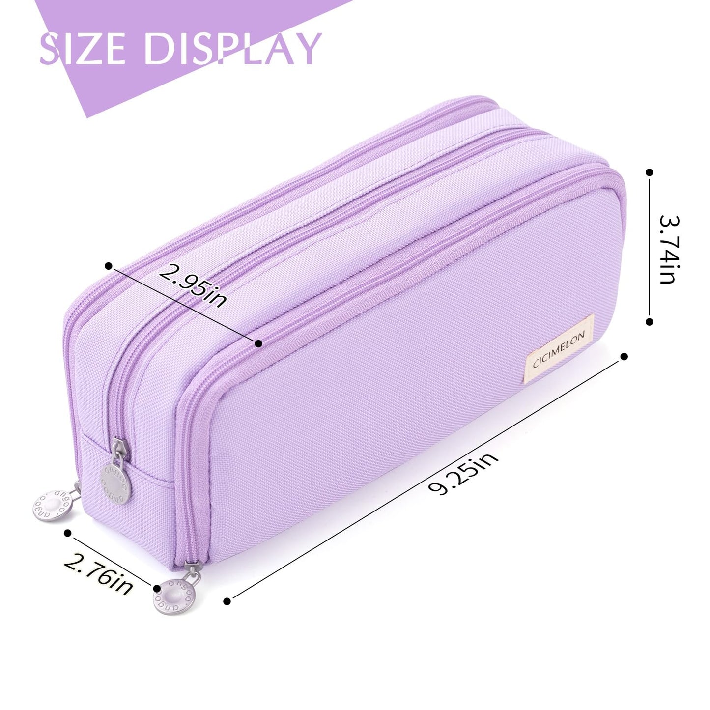 CICIMELON Large Capacity Pencil Case 3 Compartment Pouch Pen Bag for School Teen Girl Boy Men Women (Purple)