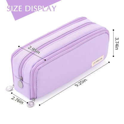 CICIMELON Large Capacity Pencil Case 3 Compartment Pouch Pen Bag for School Teen Girl Boy Men Women (Purple)
