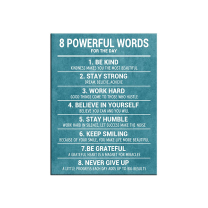 YSPCSUN Inspirational Posters for Office 8 Powerful Words for the Day Quote, Teal White Canvas Wall Decor for Home Office Dorm Classroom, Single Panel Framed Canvas, 24x18 Inch