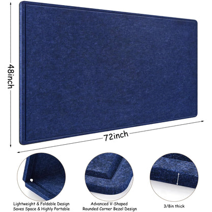 Large Bulletin Board - 72 x 48 Inches, Large Felt Board Decorative Pin Board for Wall, Foldable Photo Board, Lightweight Durable Pin Board for Home, Office, School, Classroom, Kitchen (Dark Blue)