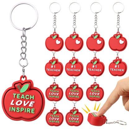 Kenning 12 Pcs Teacher Clicker Fidget Keychains Bulk 3D Printed Apple Sensory Fidget Toys Stress Relief Apple Keychains for Teacher Appreciation Gifts Back to School Favors End of Year Gifts