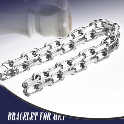 VNOX Link Chain Bracelets for Men - Cool Mens Bracelets Diamond-Cut Paperclip Solid Chain Bracelet Chunky Stainless Steel Jewelry Trendy Gifts (Silver, 7.5)