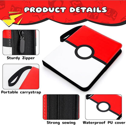 Card Binder 9 Pocket, 900 Pockets Extra Large Trading Card Binder with Zipper, PU Leather Waterproof Card Album Holder, 3-Ring Collectible Card Book for TCG, MTG, Game Cards，Red & White