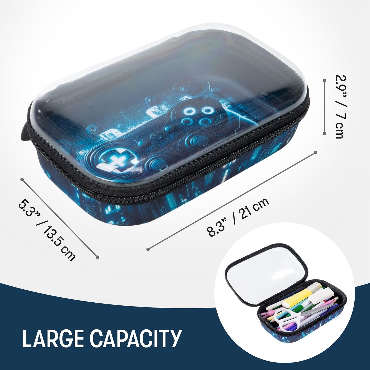 ZIPIT Clear Top Pencil Case for Kids, Durable Pencil Box for School, Large Capacity Stationery Organizer Box, Gaming