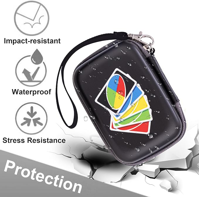 Leayjeen Cards Case Compatible with Skip BO/UNO/Pokemon/Phase 10 Card Game,Fits Up to 108 Cards,Carrying Storage Bag for Travel-Black(Case Only)