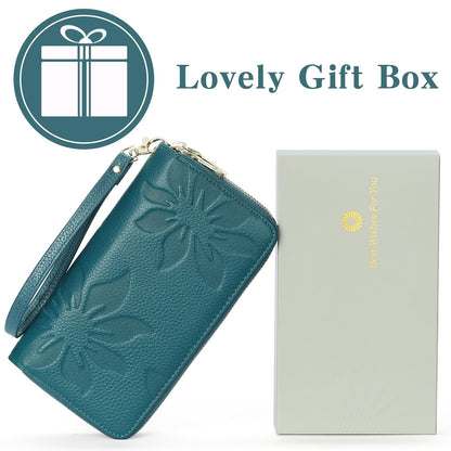 GOIACII Women's Wallet Large Capacity Double Zip Around Credit Card Holder Leather Ladies Wallet with RFID Blocking Phone Wristlet Purse Teal