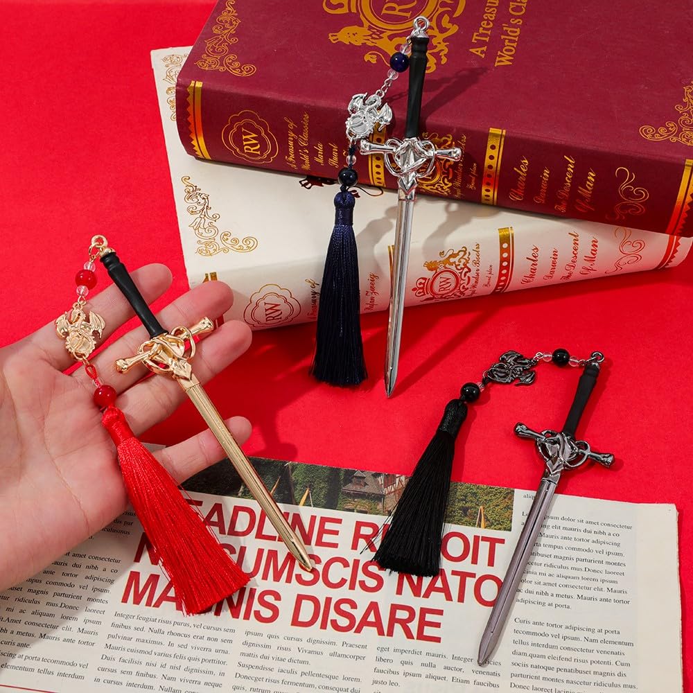 3PCS Dragon Sword Metal Bookmarks Set 2.0, Fantasy Bookmark with Tassle,Cool Bookmarks for Women and Men,Book Accessories Gifts for Book Lovers (Dragon Sword)