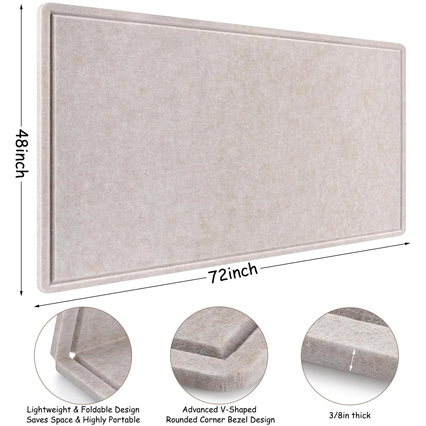 Large Bulletin Board - 72 x 48 Inches, Large Felt Board Decorative Pin Board for Wall, Foldable Photo Board, Lightweight Durable Pin Board for Home, Office, School, Classroom, Kitchen (Light Camel)