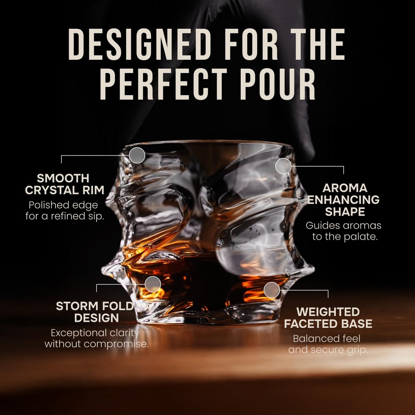 TSUKIGLASS® Storm Premium Japanese Crystal Whiskey Glasses Set of 4 - Gift Ready Box, 100% Ultra Clarity Lead-Free Crystal, 10oz Tumblers for Bourbon, Scotch & Cocktails, Luxury Gift for Father's Day