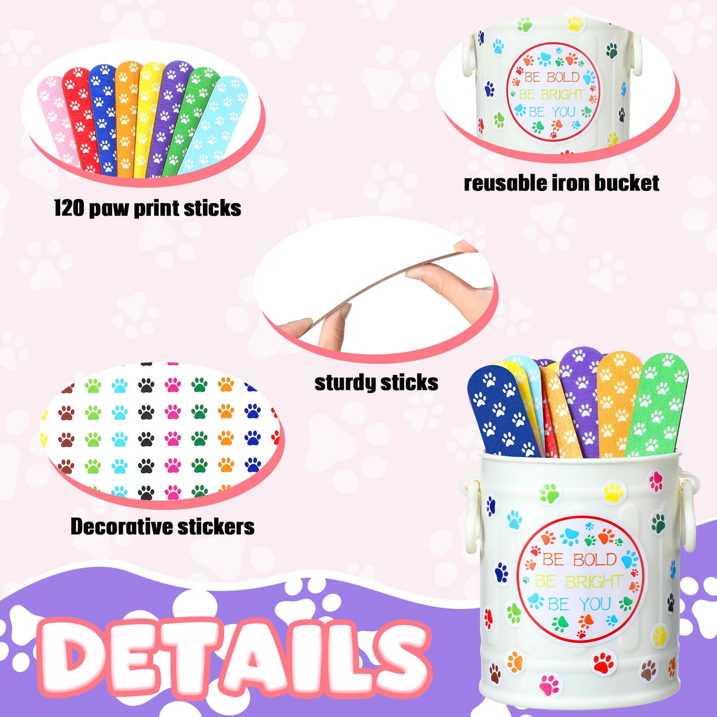 Ireer 122 Pcs Back to School Flip Name Sticks with Box and Sticker for Classroom Talking Flip Sticks Teacher Student Management Grouping Counting Tool Classroom Education Supplies(Paw Print)