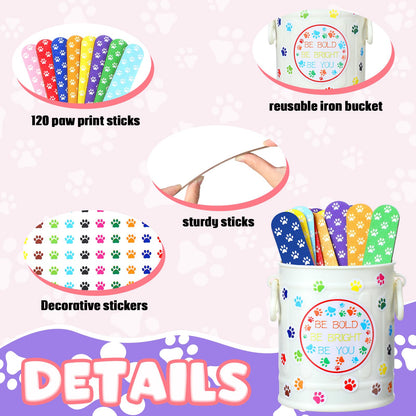 Ireer 122 Pcs Back to School Flip Name Sticks with Box and Sticker for Classroom Talking Flip Sticks Teacher Student Management Grouping Counting Tool Classroom Education Supplies(Paw Print)