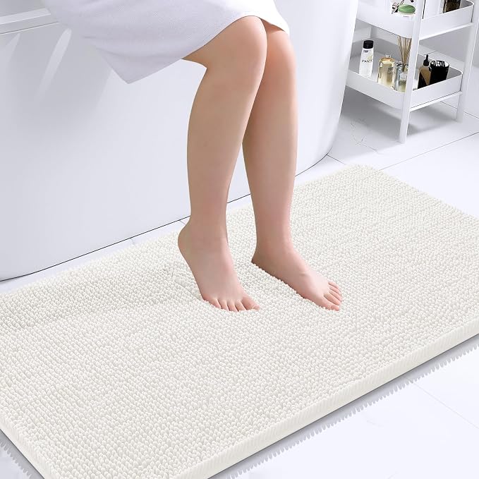 OLANLY Large Bathroom Rugs 44x32, Extra Soft Absorbent Chenille Bath Rugs, Rubber Backing Quick Dry, Machine Washable Bath Mats for Bathroom Floor, Tub and Shower, Home Decor Accessories, Ivory