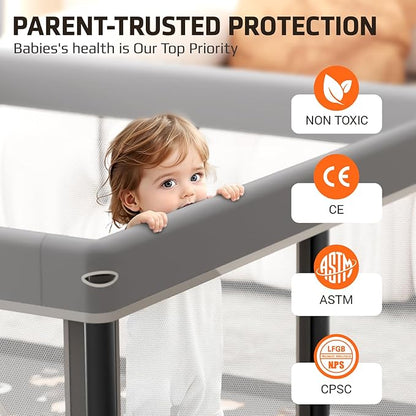 Foldable Baby Playpen with Mat,50"×50" Collapsible Playard for Babies and Toddlers,Indoor&Outdoor Kids Safety Play Pen,Portable Travel Playpen ‌with Travel Pack and 30 Ocean Balls