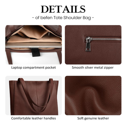 befen Real Leather Dark Brown Tote Bag for Women Work, Women's Tote Bags Purses for Daily and Travel Coffee