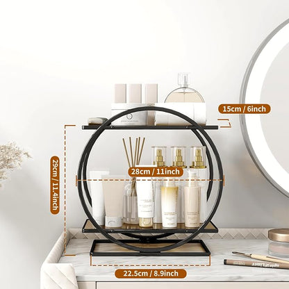 Perfume Organizer for Dresser, Black Bathroom Counter Organizer, 2 Tier Vanity Makeup Organizer, Bathroom Organizer and Storage for Skincare Cosmetic Perfume Display Stand for Bedroom Decor