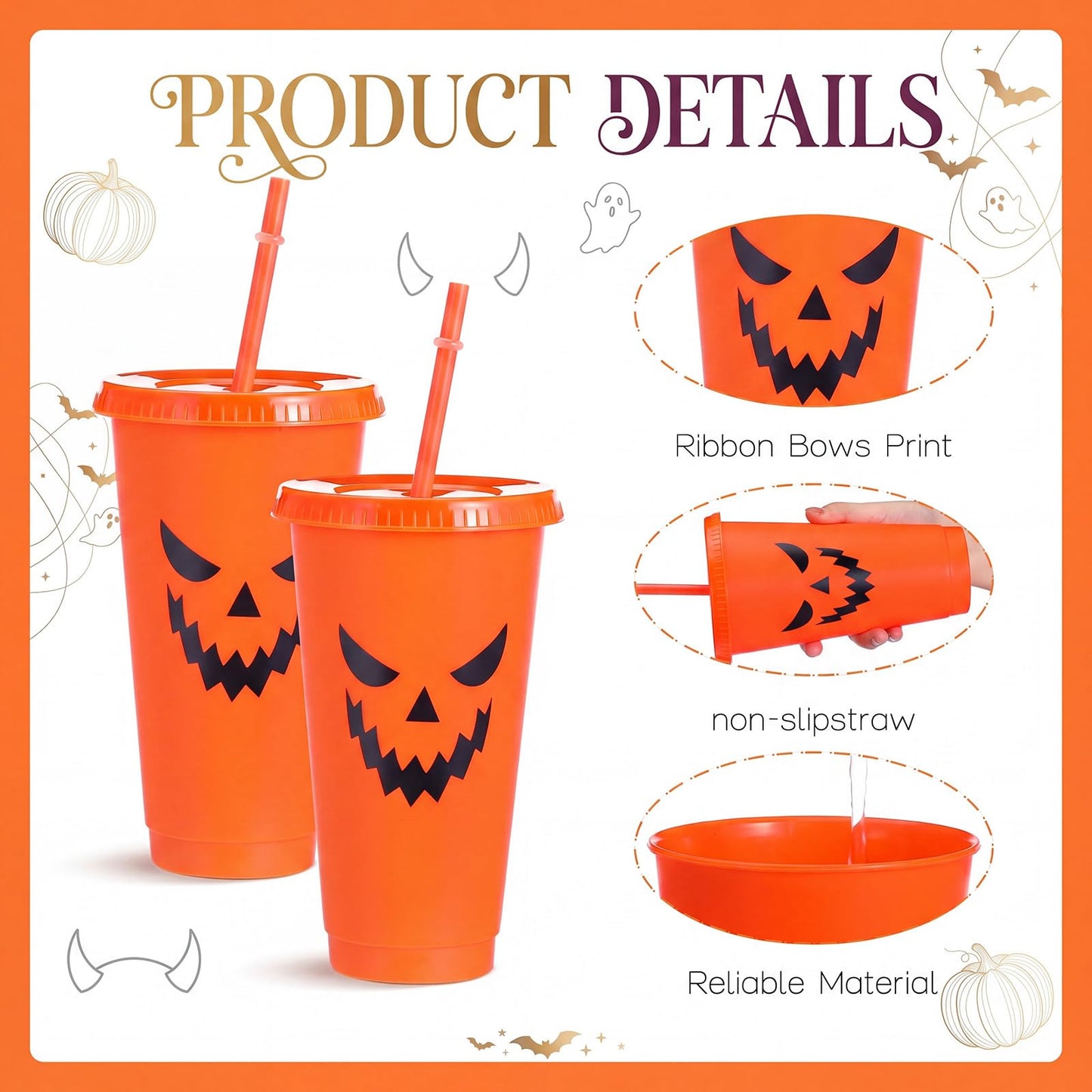 Honeydak 12 Pcs Summer Halloween Pumpkin Plastic Cups 24 oz Reusable Jack O Lantern Pumpkin Tumblers with Lids and Straws for Hot/cold Drinks for Iced Coffee Home Office Decoration Party Favors