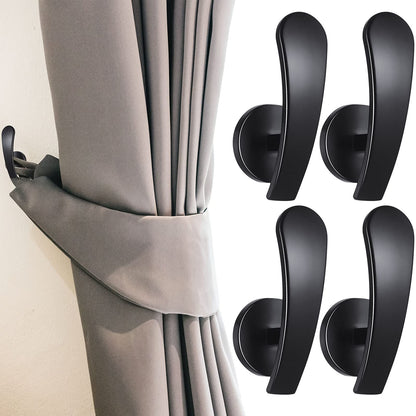 Furge 4 Pieces Curtain Holdback,Wall Mounted Hooks Drapery Tiebacks with Screws Metal Decorative Curtain Holdbacks Decorative Window Drapery Holder Curtain Hooks (Black)