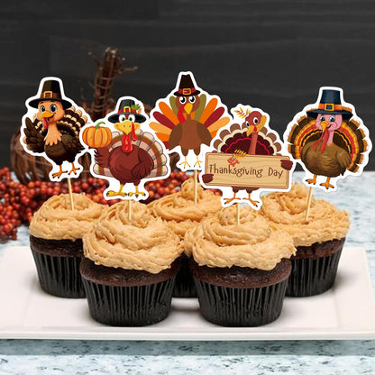 36Pcs Thanksgiving Cupcake Toppers Turkey Friendsgiving Cupcake Toppers for Friendsgiving Party Decorations Thanksgiving Party Decorations