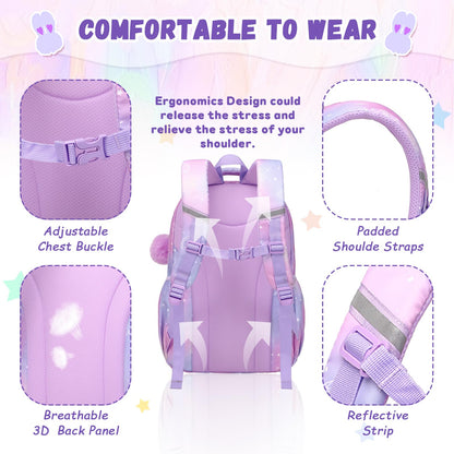 PIG PIG GIRL Kids Backpack for Girls - School Bags for Middle School Students - Book Bag for Elementary Primary - Kawaii Ita Backpack - Purple