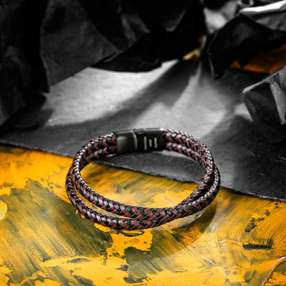murtoo Mens Bracelet Leather Braided, Brown and Black Leather Bracelet for Men