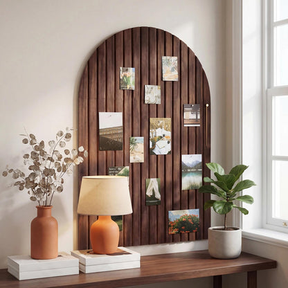 Mindsoft 1 Pcs 35" x 24" Large Integrated Arched Felt Bulletin Board - Foldable Cork Board Alternative - No Assembly Wall Decor for Office, Bedroom & Home Display Photos (Walnut)