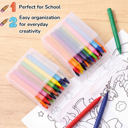 Clabby 24 Pcs Plastic Crayon Organizer Case for 24 Count Crayons Kids Art Supply Storage Box with Lid, Portable Holder for Classroom Home Travel, Fits Standard 24-Pack Crayon (Clear)