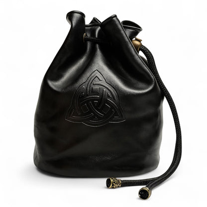 Luck Lab Dice Bag for DnD – Large Velvet-Lined PU Leather Dice Pouch w/ 4 Pockets, Embossed Design & Antique Gold Accents – Durable Dice Organizer for Tabletop RPGs & Game Accessories (Black)