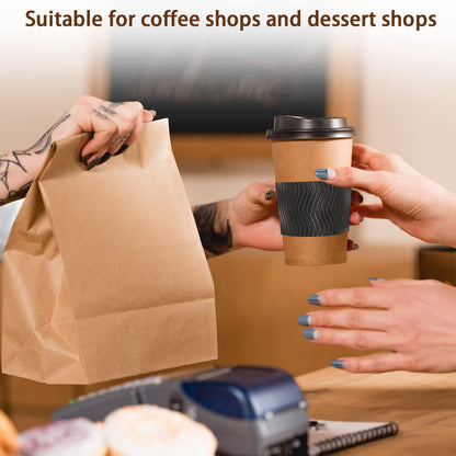 Patelai 100 Pcs Black Disposable Coffee Cup Sleeves for Hot Drinks Wavy Pattern Paper Corrugated Cup Sleeves for Heat Insulation Fits 12, 16, 20, 22, 24 oz Cold Bulk Jacket Holder
