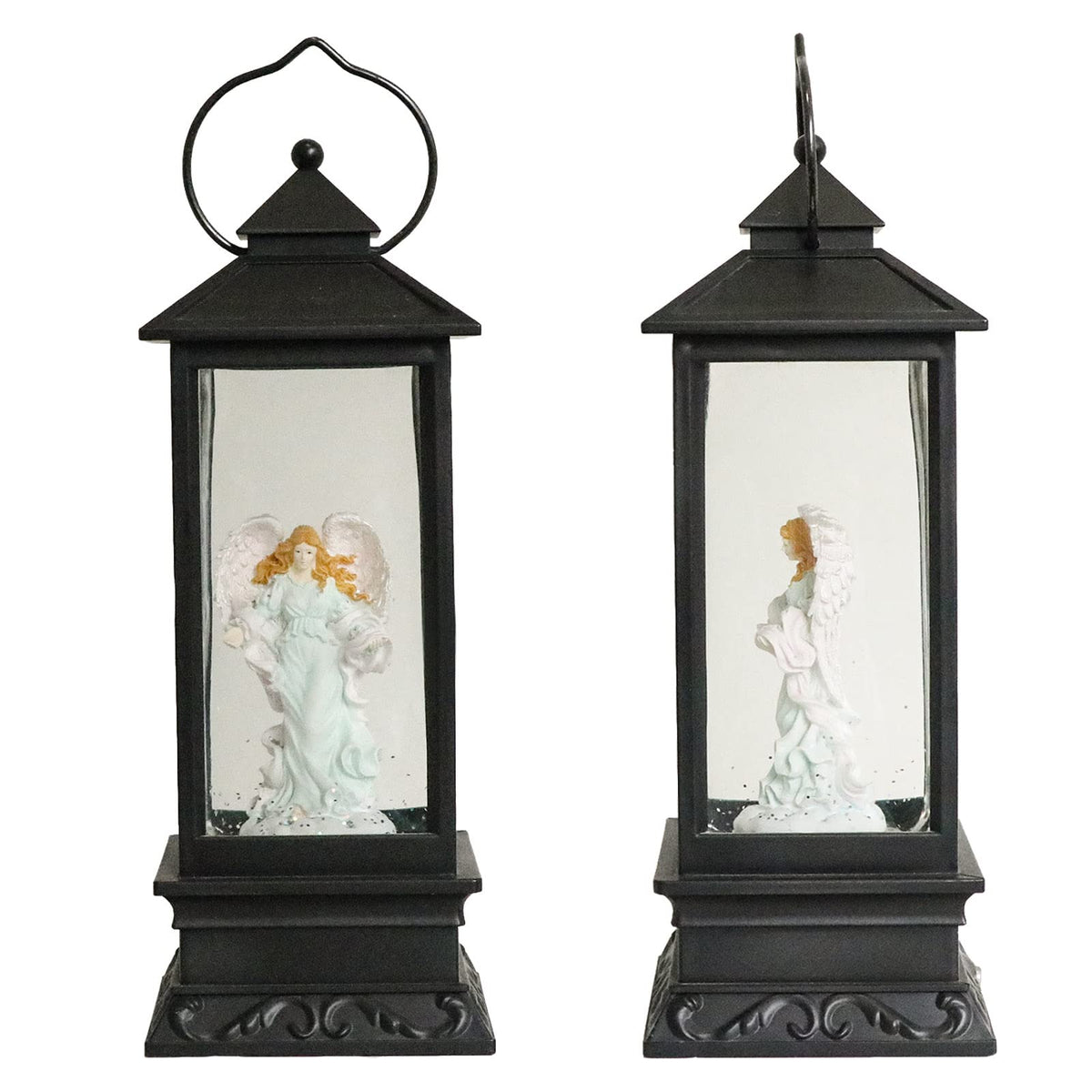 Eldnacele Musical Singing and Lighted Plug-in & Battery Operated Lighted Christmas Water Glittering Snowing Globe Christians Church Lantern for Home Decoration Angel