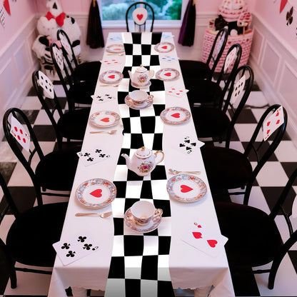 Preboun 2 Pcs Wonderland Party Table Runner Tea Party Table Decor Black and White Checkerboard Tables Runner Decoration for Wonderland Birthday Baby Shower Decorations, 12 x 72 Inches