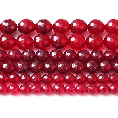32pcs 12mm Faceted Red Jade Gemstone Beads Natural Stone Round Loose Spacer Beads for Jewelry Making DIY Bracelet Necklace 1 Strand 15inch