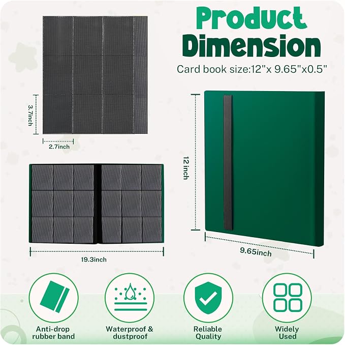 Card Binder, 9 Pocket Trading Card Album Folder,20 Pages, 360 Card Capacity Sports Card Binder, Premium Card Binders Compatible with MTG, TCG, Baseball Cards (Green)