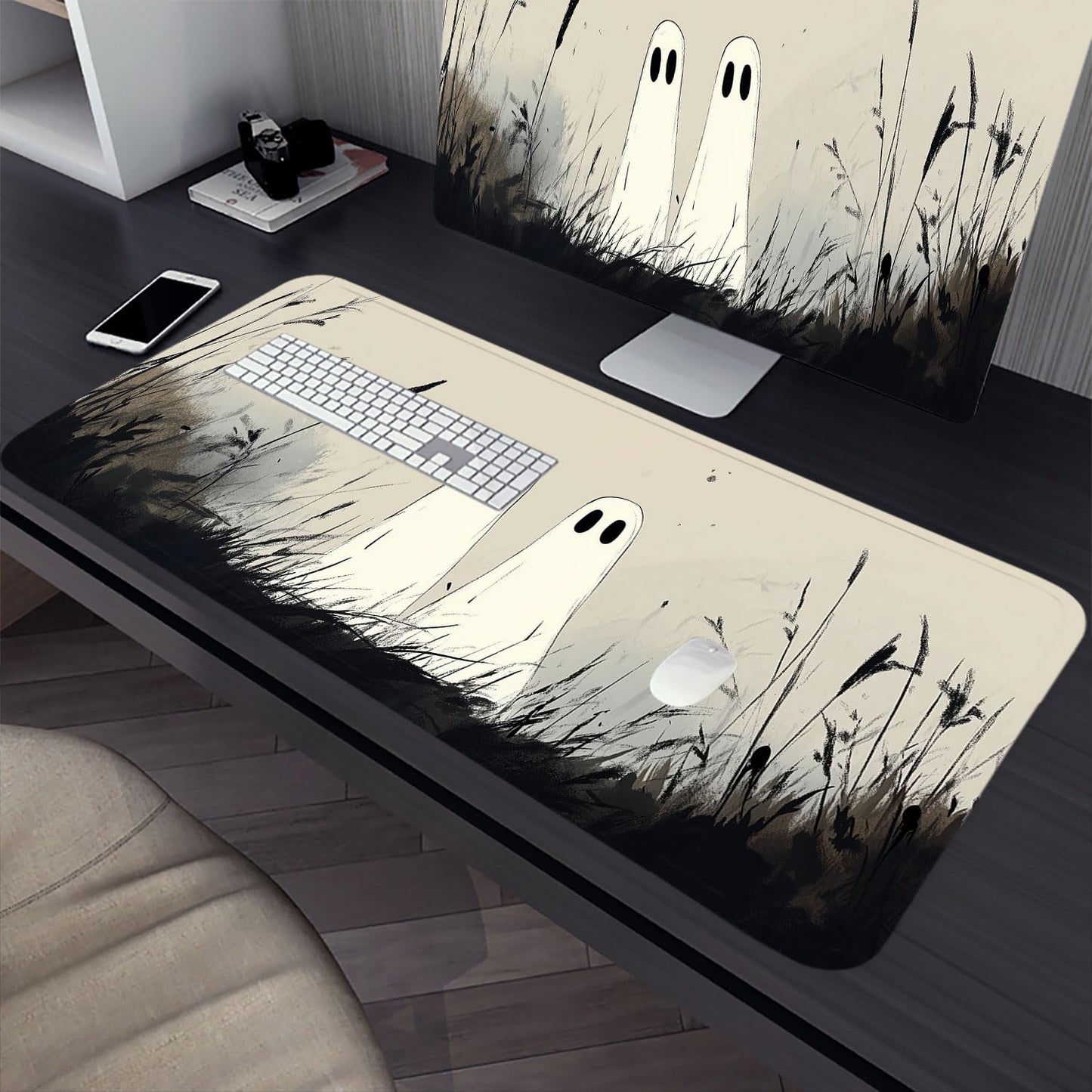 Cute Ghost Desk Mat Cartoon Fantasy Halloween Spooky Mousepad XL Large Gaming Mouse Pad Laptop Keyboard Mat Desk Pad 31.5"x11.8" Office Computer Keyboard Laptop Home