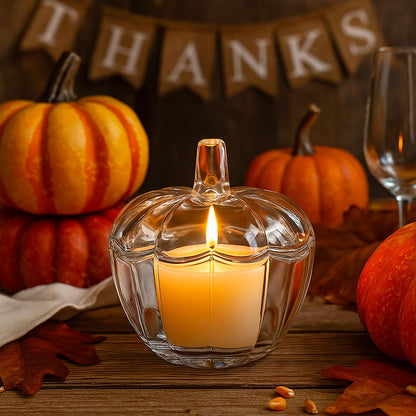 Tanlade 8 Pcs Glass Pumpkin Candy Jar Thanksgiving Candy Bowl Jars with Lids Pumpkin Container with Cover Transparent Target Glass Dish for Thanksgiving Home Party Wedding Decoration