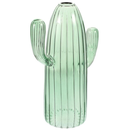 Beavorty Cactus Shaped Glass Hydroponic Plant Vase Green Decorative Terrarium Jar for Home Office Table Centerpiece