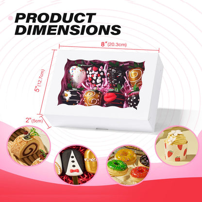 RomanticBaking 8x5x2 Inch 51PCS Bakery Boxes with Window for Cookies, Chocolate Covered Strawberries,Cakesickle, Chocolate Truffle Boxes Pretzel Box & Party Favors Packing