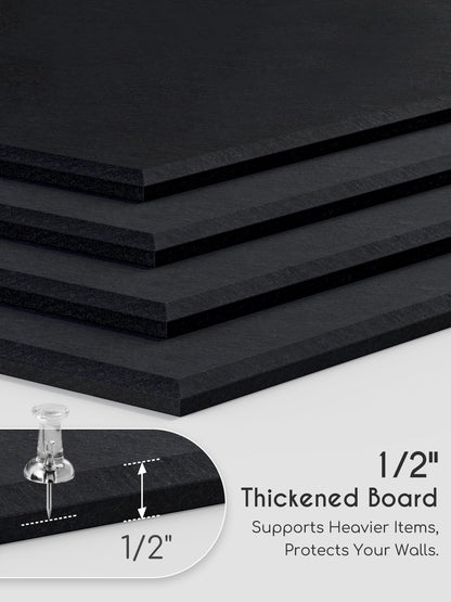 Lightomorrow 0.47" Thick Felt Pin Board Tiles, 12 Pack 11.8 x 11.8 in Bulletin Board 48" x 36", Cork Board Alternative with Adhesive & 30 Push Pins for Home Office Classroom, Black