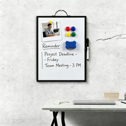 Small White Board,16"X12"Portable Aluminum Frame Whiteboard, Magnetic Double Sided Dry Erase Board, with A Handle and Side Pen Clip,for Office, Home,School,Includ 4 Magnets,1 Eraser,1 Marker (Black)