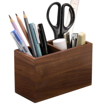 KORUA Walnut Pencil Holder (Double Slots) Wood Pen Holder for Desk