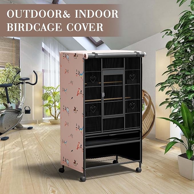 Tchvt Nighttime Bird Cage Covers with Zipper Panel Blackout Birdcage for Winter Universal Breathable Large Good Night Enclosure for Bird (Bird Designs, 33x23x41 inch)