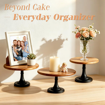 NUPTIO Cake Stand Cupcake Display: Wedding Cup Cake Pedestal Stands Round Acacia Wood Dessert Riser Cookie Serving Tray Vintage Pie Plate Holder Farmhouse Halloween Christmas 11.81 Inch/30cm