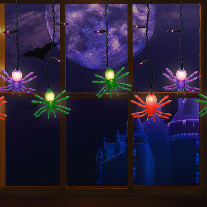 Bokoiuu Halloween Spider Lights 7FT, Spider Curtain Lights with 10 Spider Bulbs and 15 Mini Purple Bulbs, Plug in Hanging String Lights for Halloween Curtain Window Porch Indoor Outdoor Decor