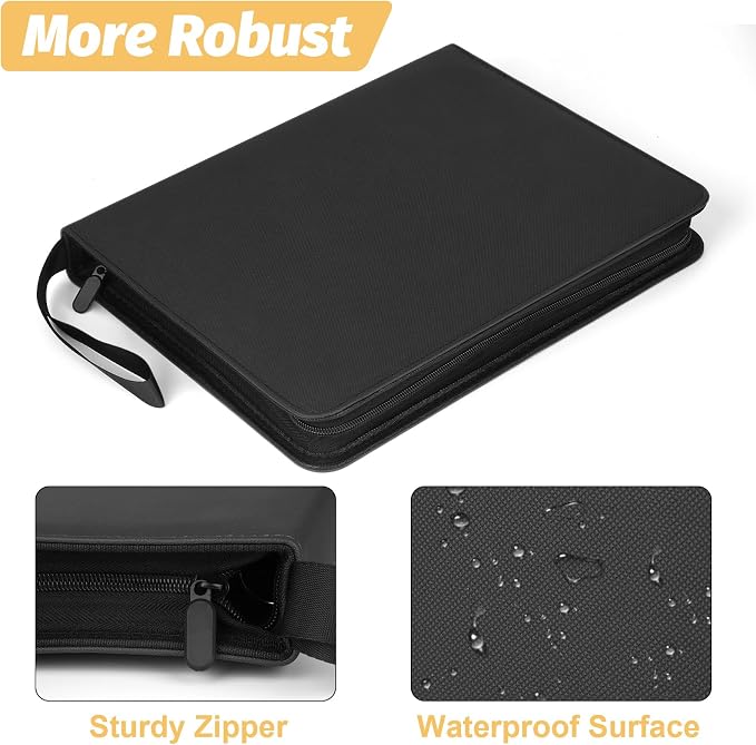 GERMUN 3 Ring 9 Pocket Zipper Card Binder, 720 Double Sided Standard PU Trading Card Album Folder for TCG & Sports Cards, Not Fit Top Loaders (Diamond Black)