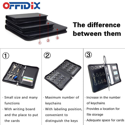 OFFIDIX Portable Zippered Key Case,Leather Portable Key Cabinet 24 Key Hooks Key Organizer,Manager & Landlord Key Holder, Business Padfolio for Real Estate Sales,Hotel Executives, Car Service