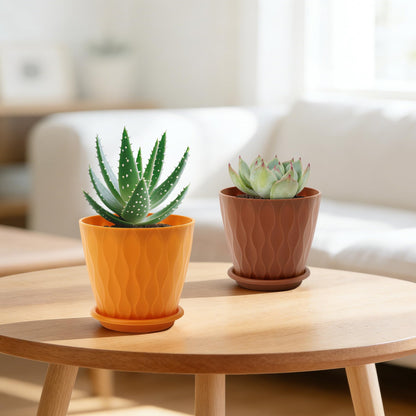 YNNICO 4 inch Plant Pots, 6 Pack Flower Pots Outdoor Indoor, Planters with Drainage Holes and Tray Saucers-Multicolor
