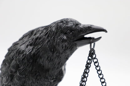 Gothic Crow Light Holder Halloween Candle Holder, Fake Raven Tealight Holder with Skull Base, Resin Statue for Indoor Spooky Home Decor