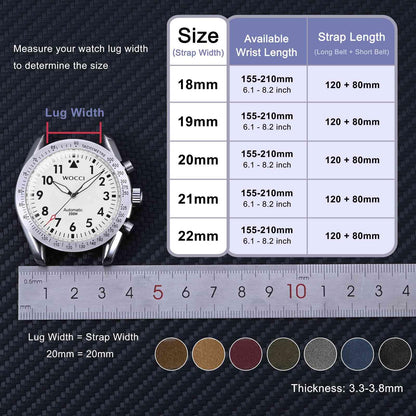 WOCCI 19mm Retro Leather Watch Band for Men and Women, Quick Release Replacement Strap with Silver Buckle (Black)