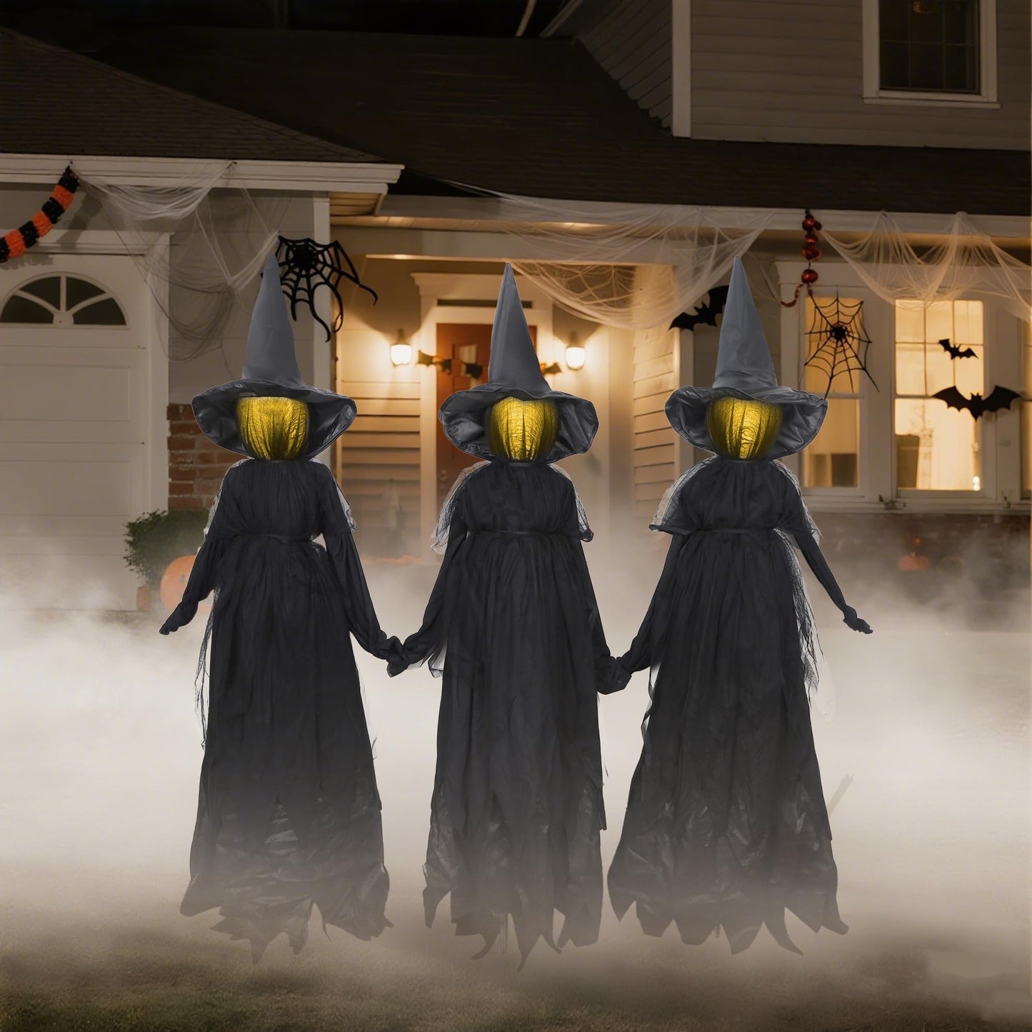 DR.DUDU Halloween Decorations Outdoor 4.6 FT Light Up Witch Stakes Set of 3