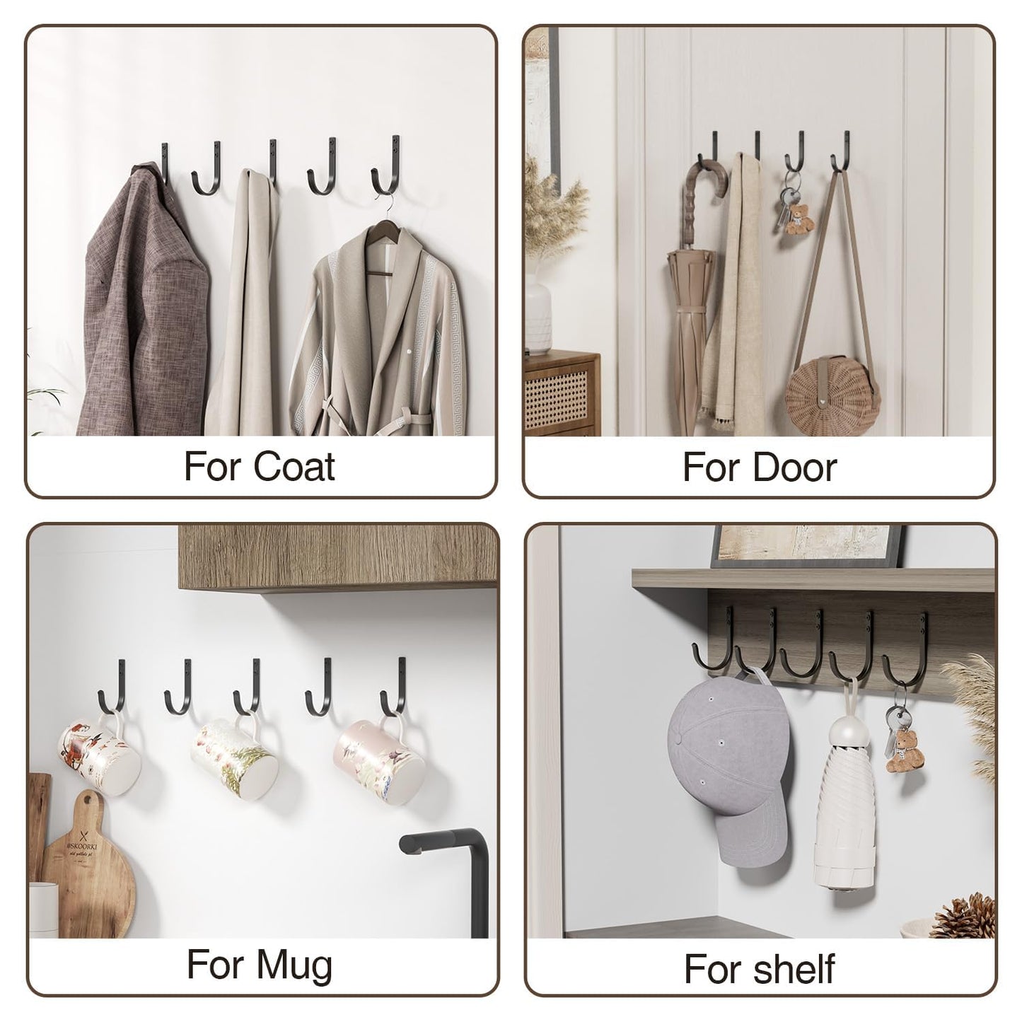 Josmimic 20-Pack Wall Hooks for Hanging Towel/Coat - 22LB Screw in Metal Hanger Wall Mount, for Outdoor, Closet, Door, Bathrooms, for Backpack, Robe, Black